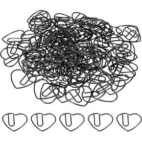 MECCANIXITY Paper Clip Heart-Shaped Cute Decorative Fun Clips Bookmarks 1.1 Inch Black for Organize Office Home, Pack of 100