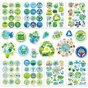 HOWAF 300+ Earth Day Stickers, Environmental Protection Vinyl Stickers Earth Day Label Stickers, Reuse Reduce Recycle Ideals Water Bottle Stickers, Earth Day Favors Decals, Earth Stickers Bulk
