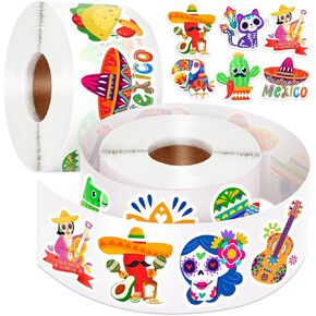 1200 Pcs Mexican Fiesta Stickers, 16 Styles Mexican Theme Stickers Party Favors for Kids Fiesta Scrapbook Sticker Round Circle Labels