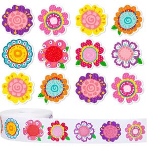 AnyDesign 1000Pcs Flower Stickers Roll Colorful Spring Floral Paper Decals 8 Designs Springtime Bloom Cartoon Self-Adhesive Decorative Stickers for Gift Envelope Scrapbook Greeting Card Party Supplies