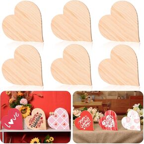 AWIZOM 6 Pcs Unfinished Wooden Heart Cutouts Valentine's Day Wood Table Wooden Signs Thick Wood Love Blocks Blank Wooden Heart Slices for Painting DIY Crafts Wedding Home Shelf Tiered Tray Decor,5.91"