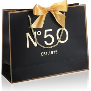 Kolldenn Birthday Gift Bag Black Gold Birthday Paper Bag Keepsake Metallic Printing Party Present for Wife Husband Year Old Gift Wrapping(50th)