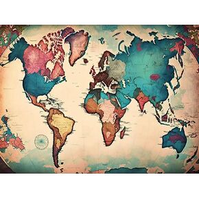 UPABLUNSO 5D World Map Diamond Painting Kits, Retro Full Round Diamond Art Kits for Adults, for Wall Decor and Study Room Decor Gifts 12 X 16 Inch