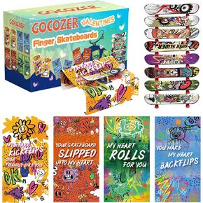 Valentines Day Gifts for Kids School - 28 Pack Finger Skateboard Valentines Cards for Kids Classroom, Kids Valentines Day Gifts for School Exchange Gifts Ideas