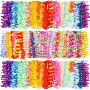 250 Pieces Hawaiian Leis Necklace Luau Flower Bulk Tropical Summer Beach Vacation Floral Leis for Kids Girls Adults Birthday Wedding Decorations(Bright)