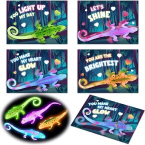 SpringFlower Valentines Day Cards for Kids,Valentine's Cards with 24 Pack Glow in The Dark Lizards,Valentines Day Gifts for Kids Classroom Exchange, Valentine's Party Favors Prizes for Kids
