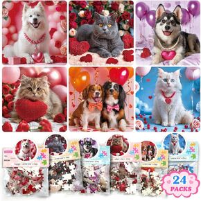 24 Packs Gifts for Kids with Cards Dogs Jigsaw Puzzles Goodies Bags Classroom Gifts Exchange for Boys and Girls (Puzzle)