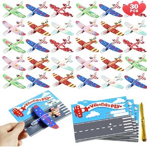 30 PCS Valentines Day Gifts for Kids Classroom ، بطاقات عيد الحب مع طائرات رغوية لمدرسة الأطفال ، فالنتين تودز تودلر.