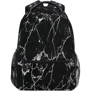 AUUXVA Backpack White Line Black Marble Print Travel Daypack Large Capacity Rucksack High School Book Bag Computer Laptop Bag for Girls Boys Women Men