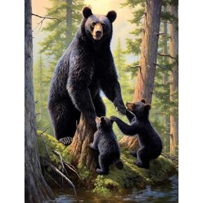 LXTONG Black Bear Diamond Dots Painting Full Round Painting Arts Crafts Kit Black Bear Mom and Bear Baby Paint with Gem for Adult Beginner Home Wall Decor (12 X 16 Inches)