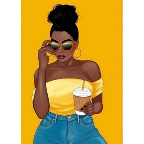 Yomiie 5D Diamond Art Painting African American Full Drill by Number Kits, African Woman Paint with Diamonds Sunglasses Girl Rhinestone Embroidery Cross Stitch Craft for Home Decoration (12x16 inch)