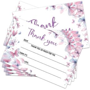 20 PCS Butterfly Thank You Cards with 20 Envelopes, Thank You Notes Fill in the Blank Thank You Cards for Kids, Colorful Thanks Cards for Birthday Party -03