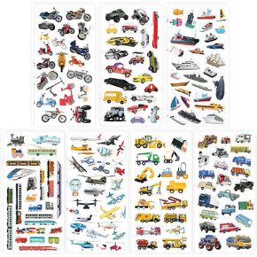 easykart labels 300 Kids Cars and Trucks Stickers Party Supplies Pack, Boy Stickers, Vehicle Stickers for Kids Toddler Boys with Fire Trucks, Construction, Buses, Airplane, and More (1 Pack)