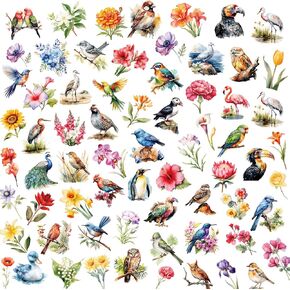 Bird and Flower Stickers Watercolor Spring Sticker Sheets for Kids Classroom DIY Art Crafts Scrapbooking Party Decorations Supplies 200Pcs