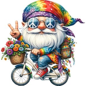 Fabric Panel 8"x8" Hippie Gnome 100% Cotton Quilting Sewing Block ET709