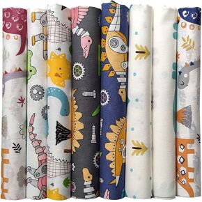 8 Pcs Cute Dinosaurs Series Fat Quarters Fabric Bundle Quilting Fabric Bundle Patchwork for DIY Sewing Crafts 18" x 22" (Dinosaurs)