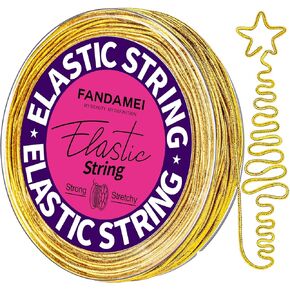 FANDAMEI 1.2mm Elastic String, Metallic Silver Stretch Cord for Craft Gift Jewelry Making, Elastic Cords Ribbon for Hair Braids, Elastic String for Bracelets, Beading Cord Stretchy Christmas Craft DIY