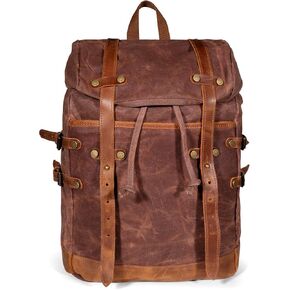 Waxed Canvas Leather Hiking Travel Waterproof Backpack for College Weekend Travel Fit 15in laptops