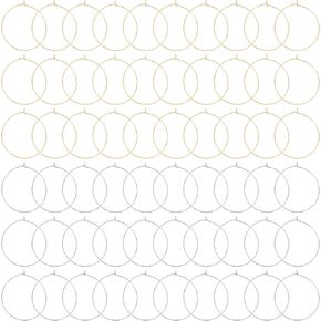 DICOSMETIC 60pcs 2 Colors Beading Hoop Earrings Wine Glass Charm Ring 40mm Round Hoop Earring Findings Stainless Steel Beading Hoop Rings for DIY Earring Making Wine Tasting Party Decor