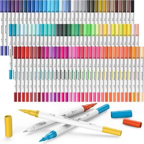 Mogyann Markers for Adult 100 Colors Dual Tip Pens with Fine and Brush Tip for Coloring and Calligraphy Drawing