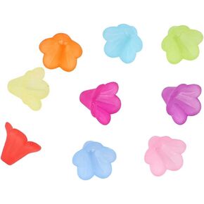 200 Pcs 14mm Frosted Trumpet Flower Beads Assorted Color Acrylic Flower Bead Caps Spacer Beads Loose Beads for DIY Jewelry Crafts Making