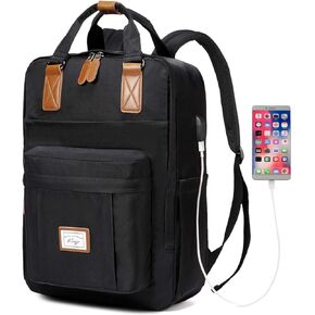 Kasqo Backpack for Women Men, 15.6" Classic Laptop Bookbag with USB Charging Port for College Travel Work