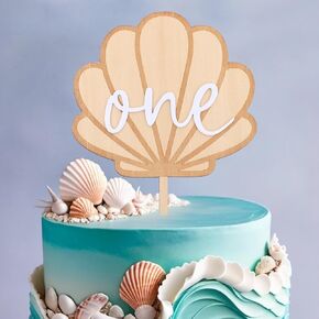 Wooden Seashell Cake Topper - Mermaid 1st Birthday Cake Topper,Mermaid Sea Shell One Birthday Cake Smash,Under The Sea Ocean Party Decor,Mermaid First Birthday Party Decoration