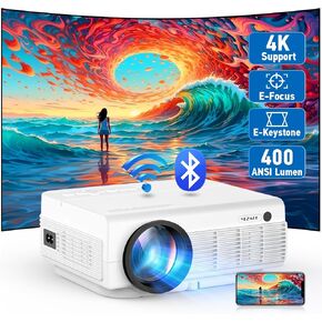 جهاز عرض مع WiFi و Bluetooth [Electric Focus & Keystone] 4K مدعوم ، 1080p 16000 Lux 5G Mini Portable Outdible Movie Projector متوافق مع عصا التلفزيون والهاتف الذكي والكمبيوتر المحمول و HDMI و USB