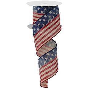 2.5" Stars & Stripes Ribbon: Tan, Red & Blue (10 Yards)