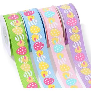 4 لفات شريط عيد الفصح ، 1 بوصة 40 ياردة عيد الفصح البيض الدجاج غروسرز الشريط الباستيل الربيع ألوان شرائط الحرف اليدوية للهدية DIY أكاليل الزخارف عيد الفصح زخرفة سلة عيد الفصح in Kuwait