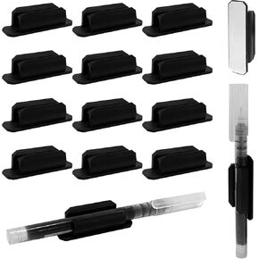 Rainmae 12 Pack Pen حامل القلم السيليكون ، حامل القلم اللاصقة للمكتب ، حامل قلم واحد للملحقات المكتبية لمستلزمات المعلمين بنشرات القصاصات ، مقطع قلم رصاص/علامة لمكتب الفصل الدراسي (أسود)