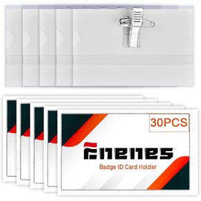 Enenes Pin Style Combi Clip Horizontal Name Badge Holders 30PCS ID Card Holder with Inserts Fit Card Size 3.38 x 2 Inch (30PCS)