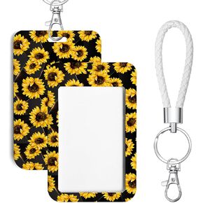 Sliding ID Badge Holder with Keychain Hard Vertical Plastic Card for Office School Card Case Protector Pouch with Clear Window for ID Credit Cards Proximity Key Cards 5