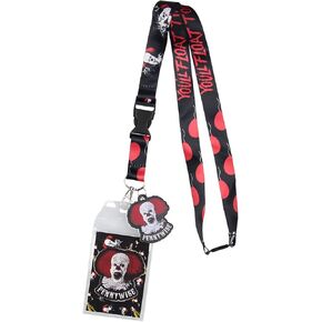IT The Movie Pennywise ID Lanyard Badge Holder with and 2" Rubber Charm Pendant