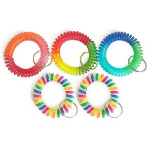 Wrist Coil Wrist Keychain Colorful Stretch Key Chain for Gym, Pool, ID Badge 5pcs