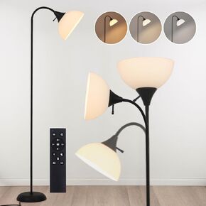 Adjustable Gooseneck Floor Lamp, Stepless Dimming and Color Temperature, Standing Lamp with Magnetic Remote Control, Floor Lamps for Living Room Bedroom Study Office, LED Bulbs Included