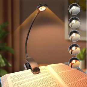 Book Light for Reading in Bed, Rechargeable Reading Light Clip On Book Light, 5 Color Temperatures Dimming Brightness 10-100% Small Eye Caring Round Spotlight LED Book Lamp for Book Lovers