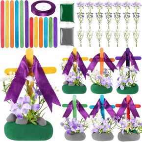 Yunlly 24 Sets Religious Easter Crafts Christian Easter Craft Cards with Air Dry Clay He is Risen Crafts Cross Crafts for Sunday School Spring Activities Spring Crafts