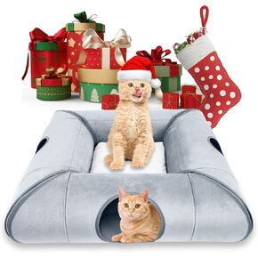 Hilltown Cat Tunnel for Indoor Cats, Scratch-Resistant Peekaboo Cat Caves, Multifunction Dog Tunnel for Small Dogs, 4 Interactive Windows Cat Toys for Kitten, Puppy, Rabbit (Large)