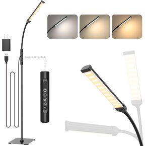 Touch Control Floor Lamp for Living Room & Bedroom - 3 Color and 10 Brightness Dimmable Standing Reading Light, Easy to Assemble Modern LED Lamps with USB Adapter for Home Office, Energy Saving