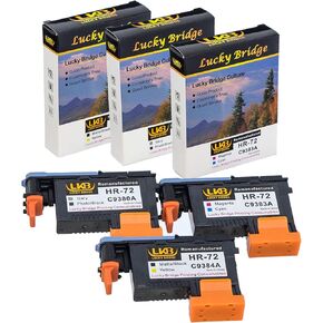 LKB Remanufactured HP72 printheads C9380A C9383A C9384A New Updated Chips Replacement for HP Designjet T610 T620 T770 T790 T1100 T1120 1200 T1300 T2300 (1MK/Y+1C/M+1PK/G)- 1 Set 3PK -US