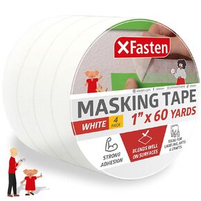 XFasten Artisan Masking Tape White, 1 Inches x 60 Yards, Pack of 4 for Drafting and Arts and Crafts