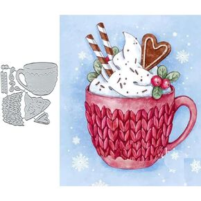 Suds&WH Christmas Ice Cream Teacup Metal Die Cuts,Heart Snowflake Leaf Cutting Dies Cut Stencils for DIY Scrapbooking Album Decorative Embossing Paper Dies for Scrapbooking Card Making