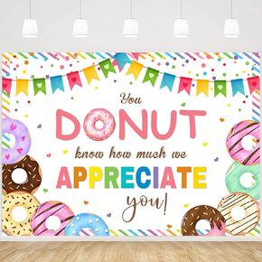 MEHOFOND 7x5ft Thank You Backdrop Doughnut You Donut Know How Much We Appreciate You Background Thanks for All You Do Backdrop for Staff Employee Teachers Doctor Party Decoration Banner Photo Props