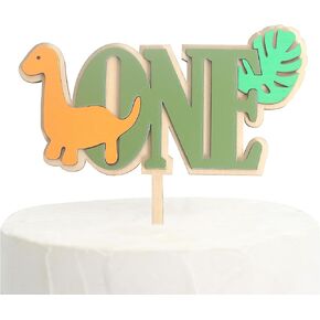 Dinosaur 1st Birthday Cake Topper，Wooden Dinosaur First Birthday Cake Decoration，Gold And Green Dinosaur Cake Topper，Jungle Safari Themed Cake Topper，Dinosaur Theme Birthday Party Supplies
