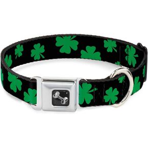 Buckle-Down Dog Collar Seatbelt Buckle St Pats Clovers Scattered2 Black Green, Multicolor, 1.5" Wide - Fits 16-23" Neck - Medium (DC-W34594-WM)