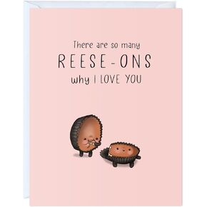 ALY LOU Cute Anniversary Card, Birthday Card for Her Him/Girlfriend Wife/Husband Boyfriend, Friendship Thank You Kawaii Greeting Card (There are so many reese-ons why I love you)