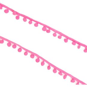 Craftelier - Soft Ribbon with Pompoms for Decorating Card Making, Crafting and Scrapbooking Projects | Made of Polyester | Width 12 mm (0.47") and Length 2 m (78.74") - Bubblegum Pink Colour