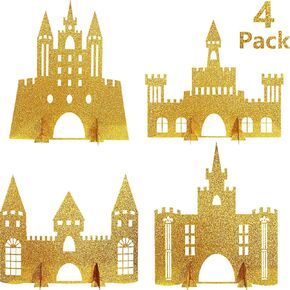 4 Pieces Castle Table Centerpiece Glitter Princess Theme Castle Centerpiece for Birthday Baby Shower Princess Party Table Decorations