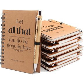 20Pcs Christian Gifts Prayer Journal,10 Bulk Spiral Notebooks with 10 Bible Pens for Christian Women Men, Church Supplies for Office School Visitor, Pocket Bible Journal Notebooks for Believer